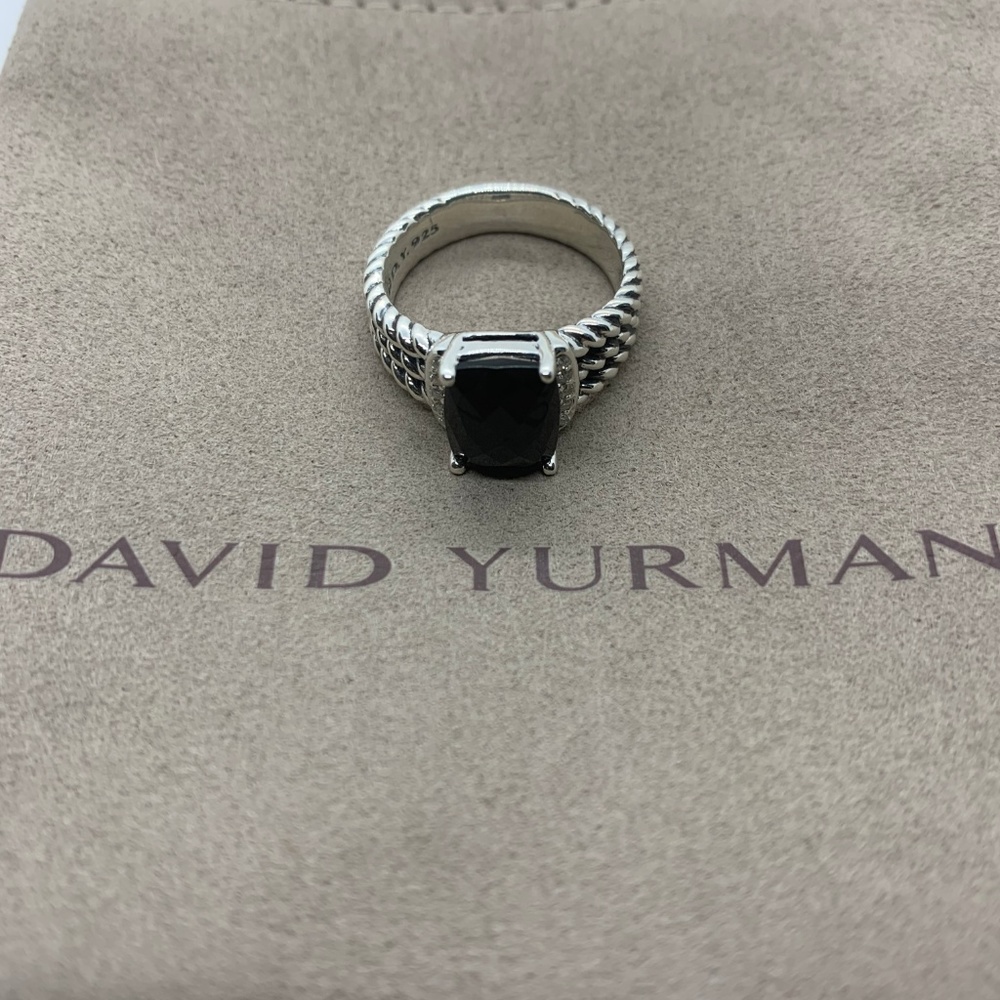 David Yurman Petite Wheaton Ring with Black Onyx and Diamonds Size 7